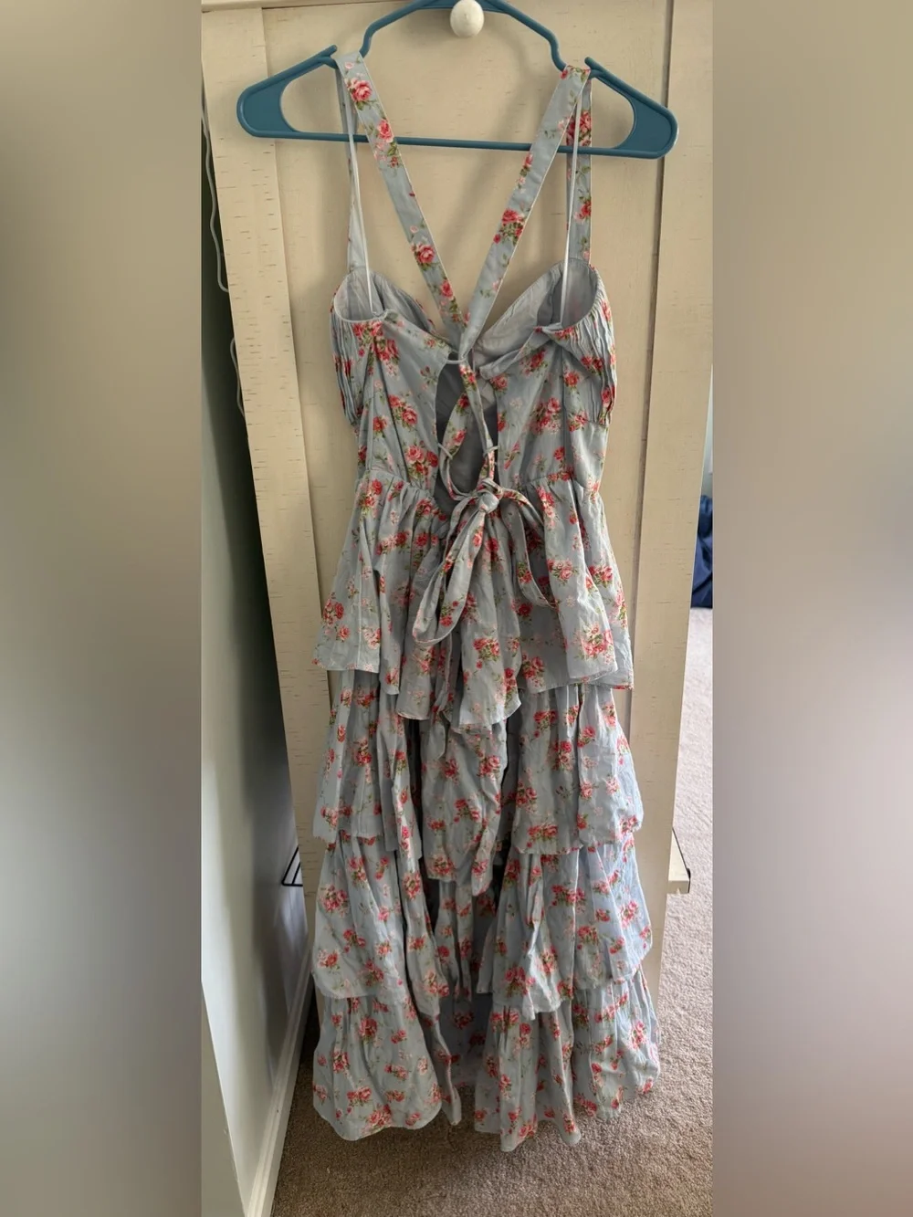Abercrombie & Fitch Powder Blue Floral Tiered Maxi Dress